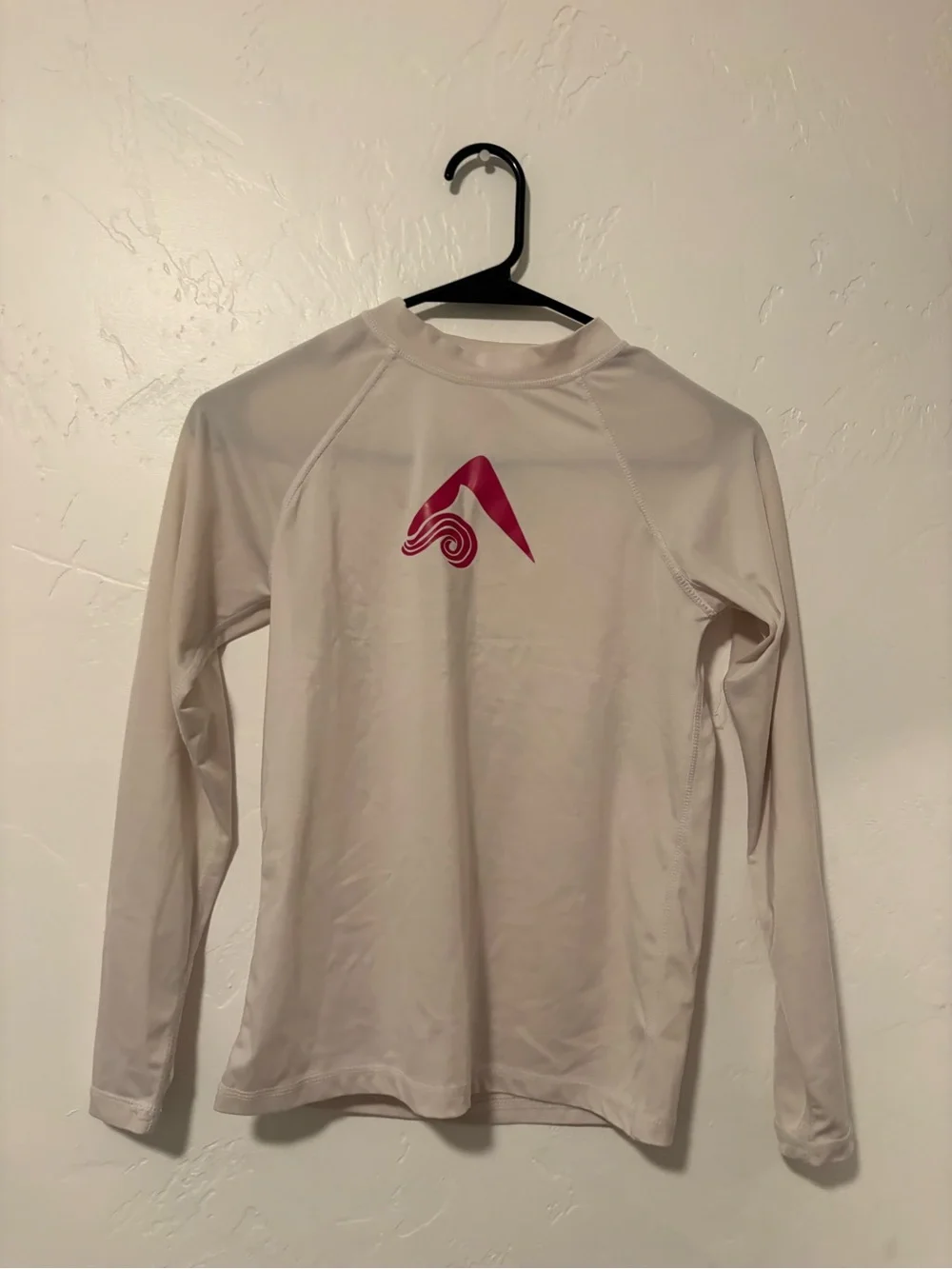 Kids Long-Sleeve Rashguard - Light Beige with Pink Logo